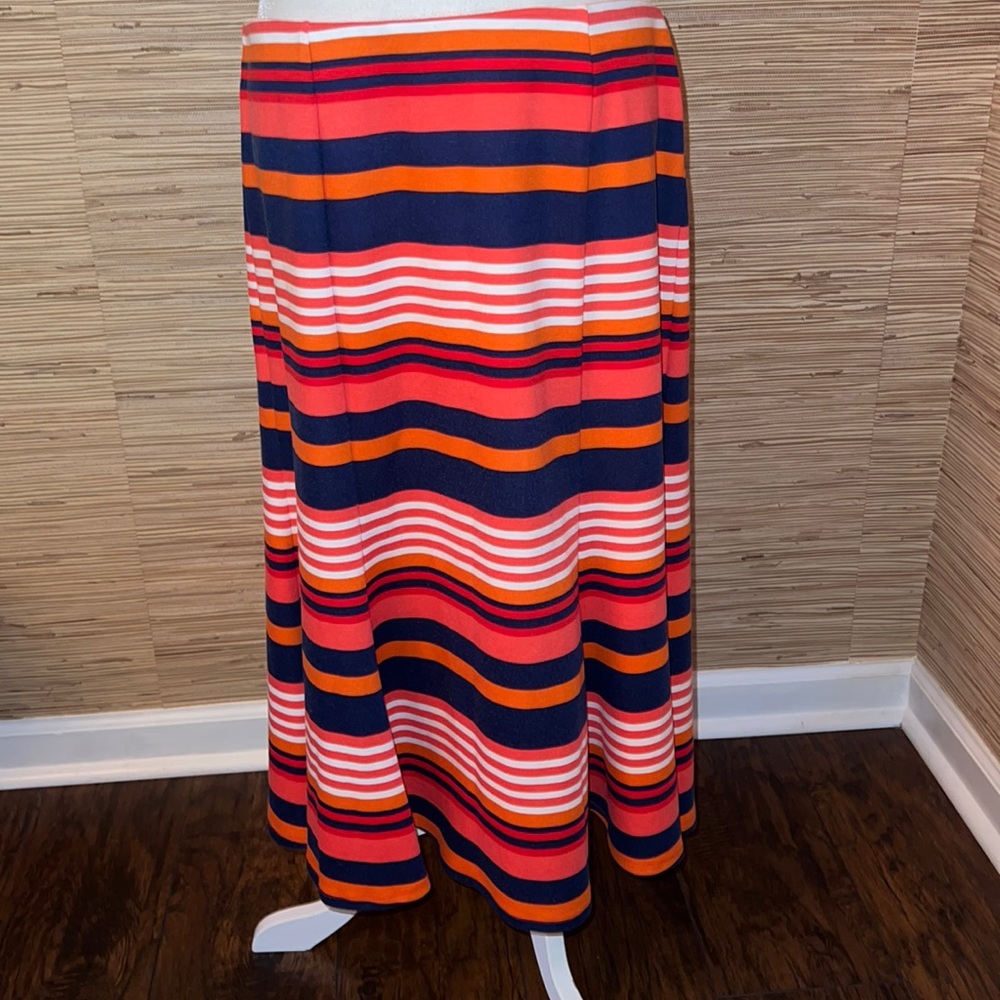 NY collection navy, orange & white striped skirt medium EUC!